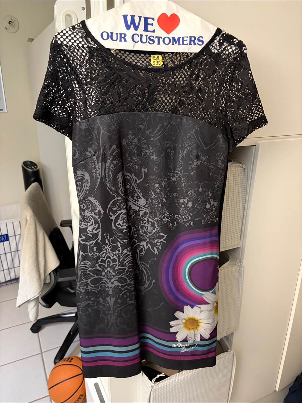 Desigual Black Dress with Purple, Teal & White Daisy Accents